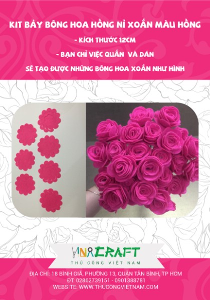 Kit hoa hồng vải nỉ màu hồng